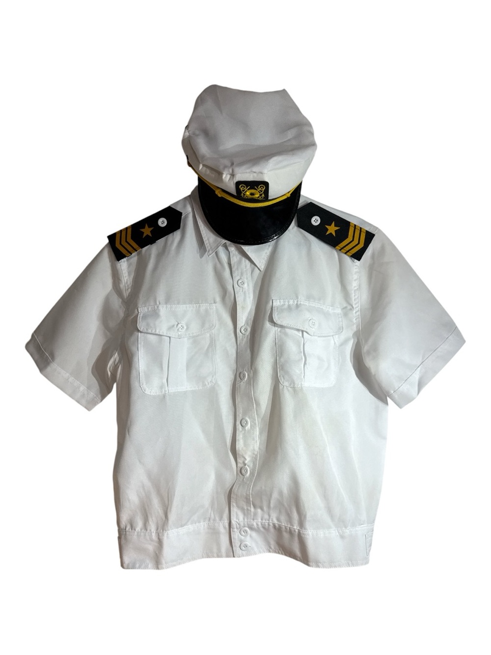 Yacht Captain White Shirt & Cap Costume with 2 Bonus Caps Size Small